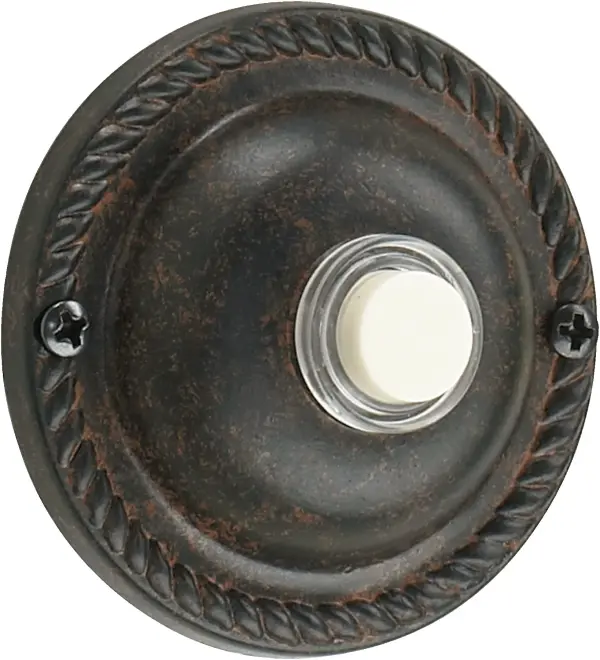 A timeless round door chime button that complements traditional architecture. Simple, functional design provides reliable visitor notification with classic styling that enhances curb appeal.