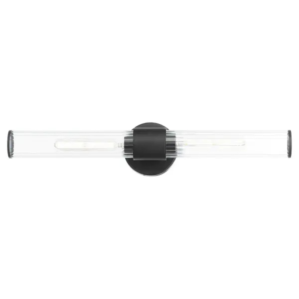 The Fuze 2-Light Outdoor Wall Sconce combines contemporary styling with practical wet-location durability. Its textured black frame and cylinder glass shades deliver a polished, minimalist aesthetic perfect for modern exteriors. - alternate view