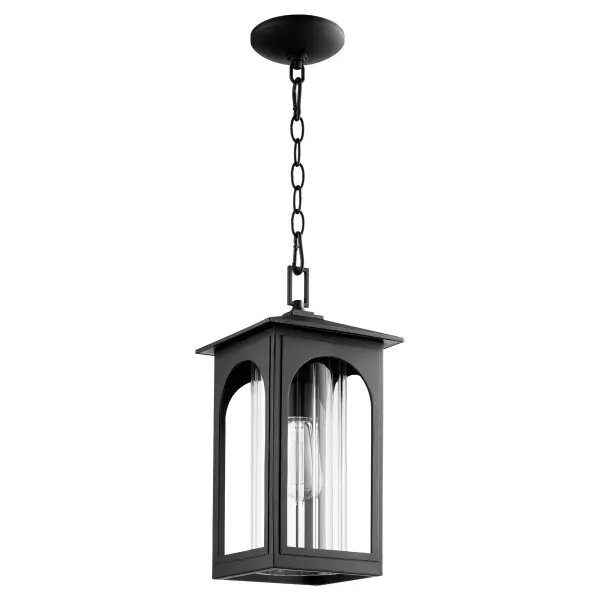 The Harbor pendant combines clean modern lines with traditional lantern styling, featuring etched arches that create beautiful light patterns. Wet-rated for durability with easy-maintenance black finish and clear glass.