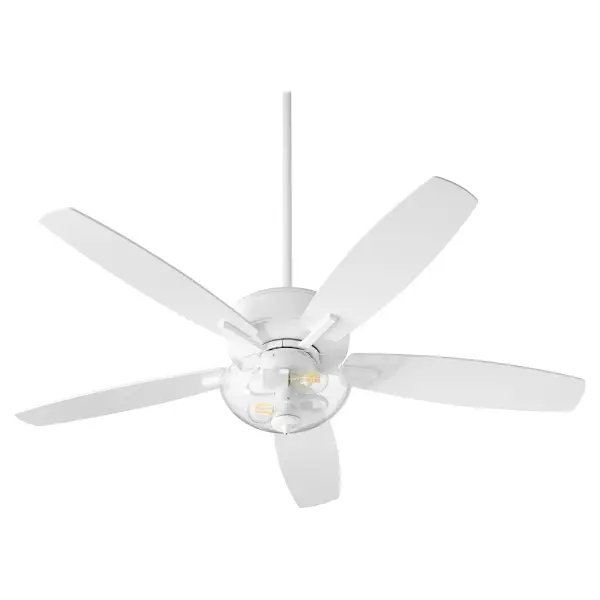 This five-blade ceiling fan with integrated lighting delivers both form and function. The Studio White finish and clear seeded glass shade create a refined look that adapts to various design styles, while the 12-degree blade pitch ensures efficient air circulation.