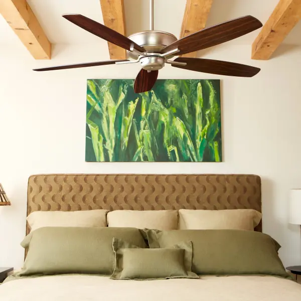 The Breeze ceiling fan combines transitional elegance with practical performance. Its 52-inch span and five durable blades with 12-degree pitch deliver efficient airflow, while the satin nickel finish adds sophistication to any room. - alternate view
