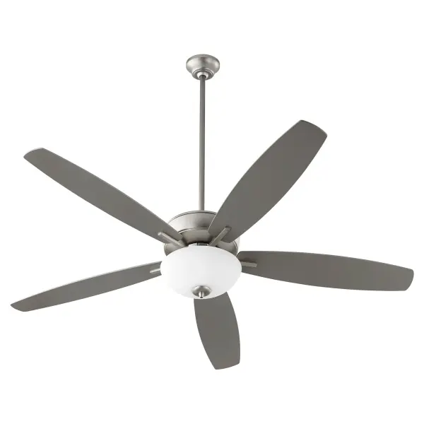 This five-blade ceiling fan with integrated bowl light delivers both form and function. The refined satin nickel finish and opal glass shade create a clean, transitional look that works in any space, while the 12-degree blade pitch ensures effective air circulation.