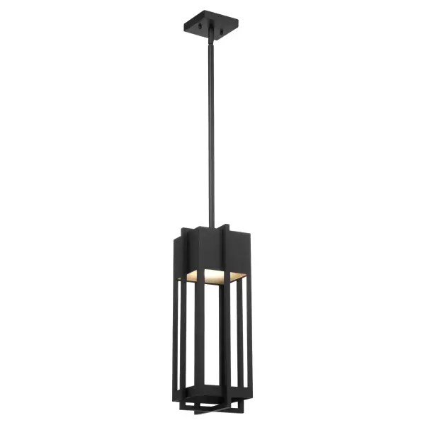 The Al Fresco pendant combines striking geometric symmetry with practical outdoor performance. Its dual-layered frame and two-tone finish create visual interest while the integrated 11W LED provides efficient, dark sky compliant illumination. - alternate view