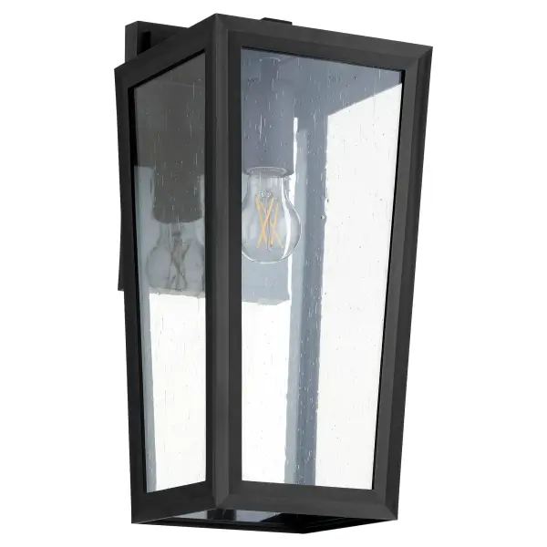 The Bravo outdoor wall lantern combines coastal durability with geometric mid-century design. Wet-listed and constructed from marine-grade materials, it features clear seeded glass panels and a sharp black finish.