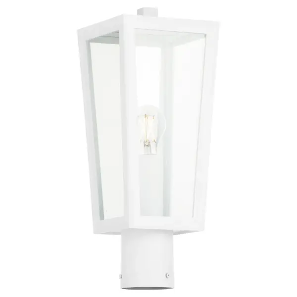 The Bravo post lantern combines mid-century modern aesthetics with marine-grade durability. Its sleek geometric shape and clear seeded glass create sophisticated outdoor lighting for coastal and traditional settings alike. - alternate view