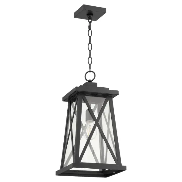 The Artesno 16" pendant combines traditional styling with durable outdoor construction. Its distinctive X-brace design and textured black finish create a warm, inviting ambiance perfect for covered porches and patios.