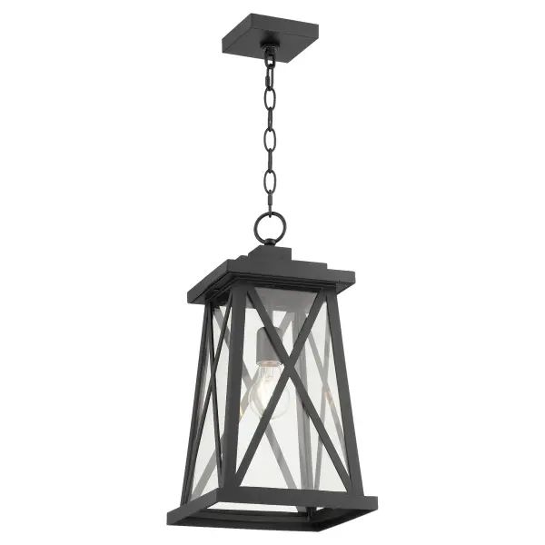 The Artesno 16" pendant combines traditional styling with durable outdoor construction. Its distinctive X-brace design and textured black finish create a warm, inviting ambiance perfect for covered porches and patios. - alternate view