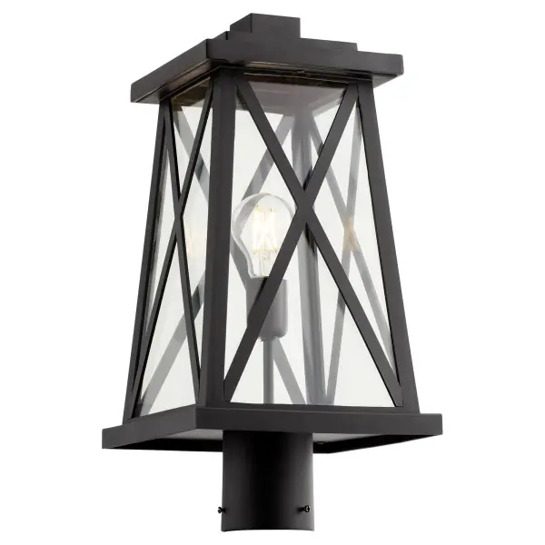 The Artesno 16" post light combines traditional styling with durable textured black finish. Its distinctive X-brace design creates architectural interest while providing warm, welcoming illumination for pathways, driveways, and outdoor living areas. - alternate view