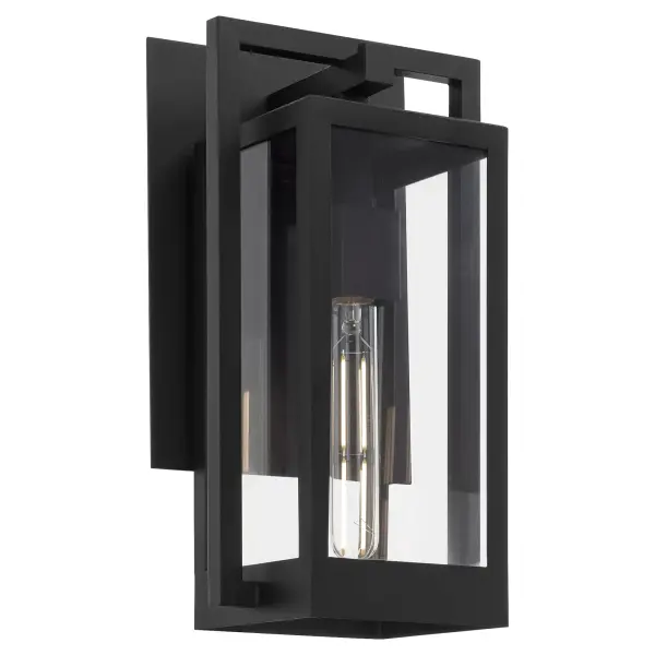 The Marco 15" lantern combines contemporary geometric design with marine-grade construction, making it ideal for coastal and outdoor applications. Its interlocking rectangular frame in textured black adds architectural interest.