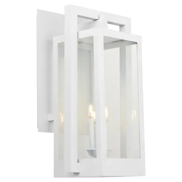 The Marco 30" lantern combines geometric intrigue with marine-grade durability. Its interlocking rectangular frame in crisp white finish delivers contemporary coastal style while standing up to harsh outdoor conditions. - alternate view