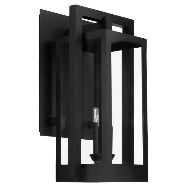 The Marco 30" lantern combines striking geometric design with marine-grade construction, making it ideal for coastal and high-exposure outdoor areas. Its textured black finish and interlocking rectangular frame create modern architectural interest.