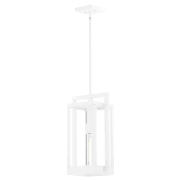 The Marco 18" pendant combines contemporary geometric design with marine-grade construction, making it ideal for outdoor spaces. Its interlocking rectangular framework in white finish adds architectural interest while standing up to the elements.