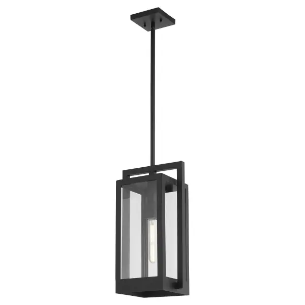 The Marco pendant combines modern geometric design with marine-grade durability. Its interlocking rectangular frame in matte black creates visual interest while standing up to outdoor conditions. - alternate view