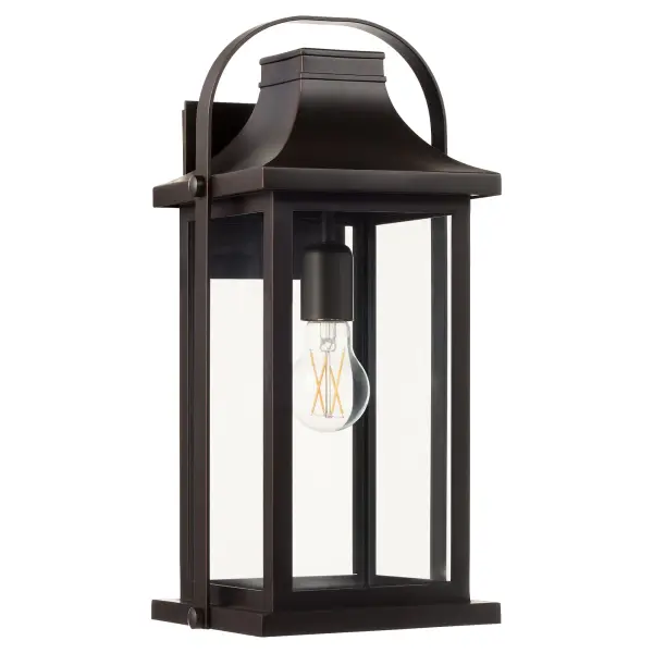 The Downey 17" wall lantern brings traditional elegance to outdoor spaces with its bronze finish and clean lines. Perfect for homeowners seeking classic style that complements various architectural designs.