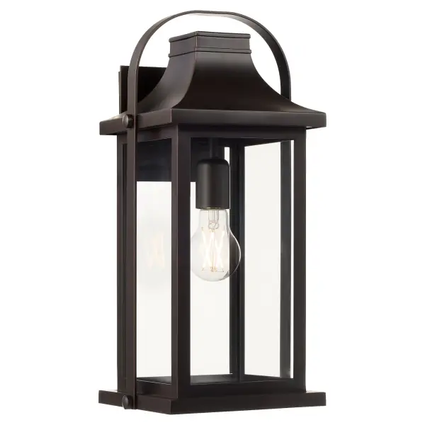 The Downey 17" wall lantern brings traditional elegance to outdoor spaces with its bronze finish and clean lines. Perfect for homeowners seeking classic style that complements various architectural designs. - alternate view