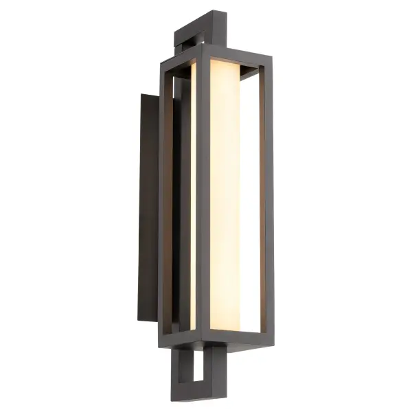 The Parlor LED lantern combines soft contemporary design with durable outdoor construction. Its textured black frame and satin opal glass create modest luxury while LED technology ensures energy-efficient illumination for patios, porches, and entryways. - alternate view