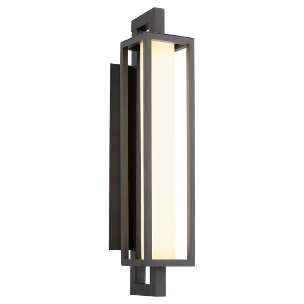 The Parlor 28" LED lantern combines soft contemporary styling with practical durability. Its textured black frame and satin opal glass create a sophisticated look perfect for modern outdoor spaces while providing reliable illumination. - alternate view