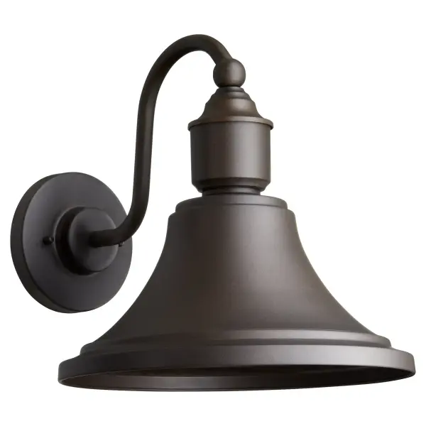 This 14" outdoor wall lantern combines classic industrial design with modern reliability. The curved arm and bell-shaped shade create a refined yet rugged aesthetic, while the wet-listed rating ensures year-round performance.