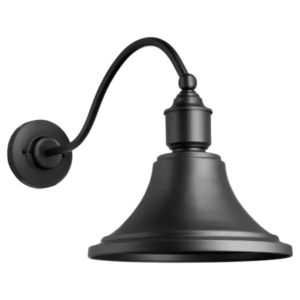 This 17" outdoor wall light combines classic industrial design with modern reliability. The curved arm and bell-shaped shade create a refined yet rugged aesthetic, while the wet-listed rating ensures year-round performance.