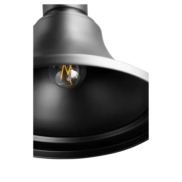 This 17" outdoor wall light combines classic industrial design with modern reliability. The curved arm and bell-shaped shade create a refined yet rugged aesthetic, while the wet-listed rating ensures year-round performance. - alternate view