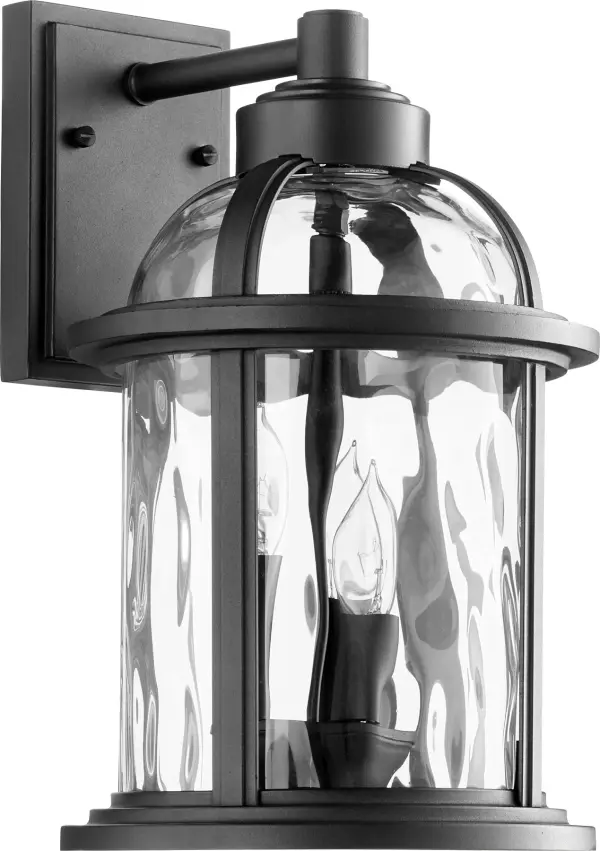 Transitional Outdoor Wall Light with Hammered Glass Detail