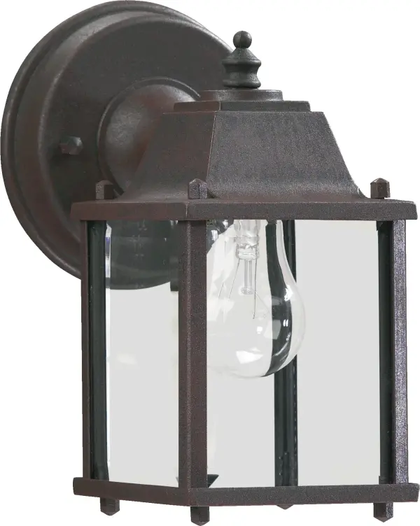 This 9-inch wall lantern combines timeless traditional styling with practical outdoor performance. The rust bronze finish and faceted clear glass create warm, inviting illumination while the wet-listed rating ensures reliable operation in any weather.