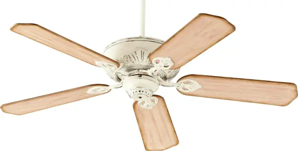 The Chateaux ceiling fan brings timeless traditional styling with scalloped tip blades and floral blade arms. Its 52-inch span and Persian White finish create a sophisticated focal point while delivering reliable air circulation.