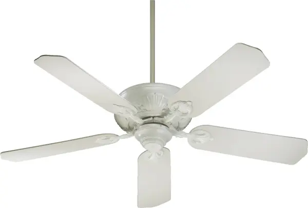 The Chateaux ceiling fan brings timeless traditional styling with scalloped tip blades and floral blade arms to create a sophisticated focal point. Its 52" span and five-blade design deliver reliable circulation for medium to large rooms.