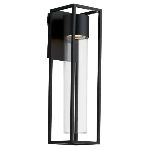 The Delgado 20" LED Lantern combines sleek architectural lines with energy-efficient lighting. Its matte black finish and geometric silhouette create a striking modern presence for any exterior space. - alternate view