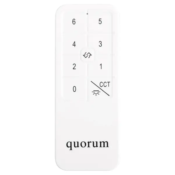 Universal fan remote control in clean white finish. Provides convenient wireless control of fan speed and lighting functions. Compatible with most Quorum ceiling fans for easy operation from anywhere in the room. - alternate view