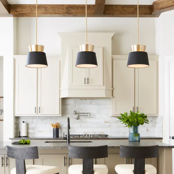 Black Modern Contemporary Pendant with Aged Brass Accent - Image 2