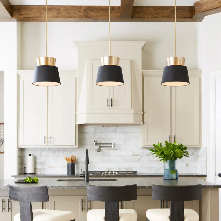 Black Modern Contemporary Pendant with Aged Brass Accent - Image 2