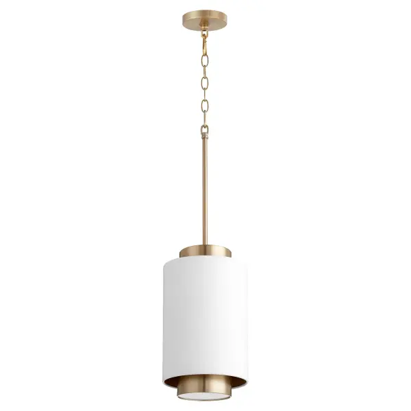 White with Aged Brass Soft Contemporary Pendant - Image 1