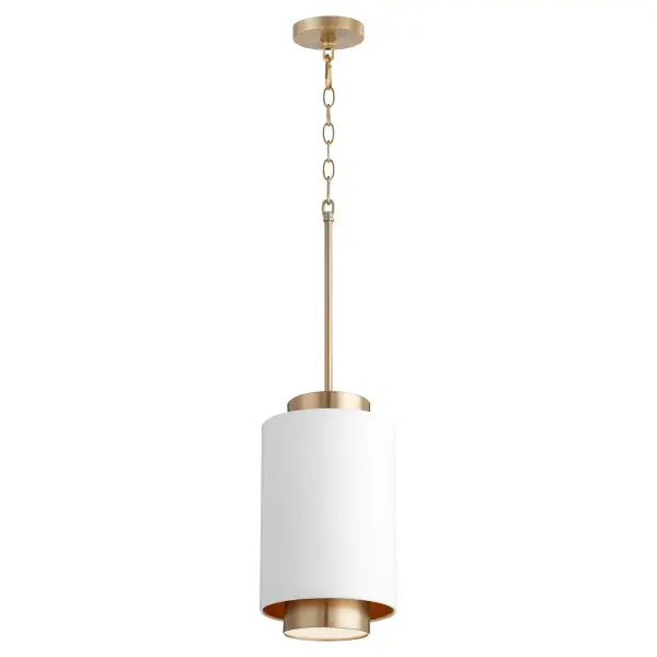 White with Aged Brass Soft Contemporary Pendant - Image 2