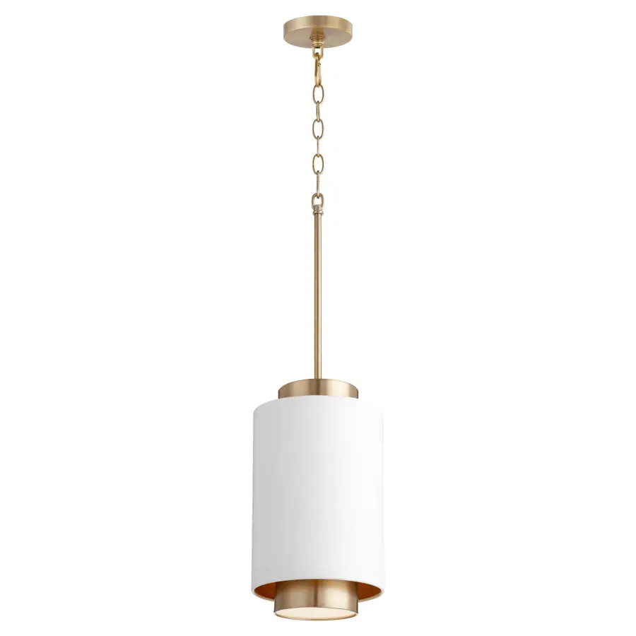 White with Aged Brass Soft Contemporary Pendant - Image 2
