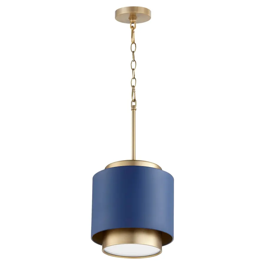 Two-Toned Blue & Aged Brass Drum Pendant