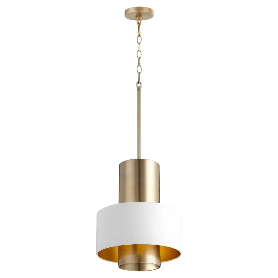 White and Aged Brass Soft Contemporary Pendant - Image 2