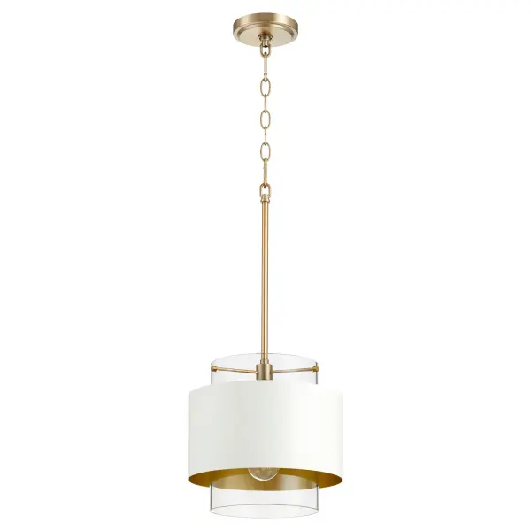 Aged Brass Contemporary Pendant with Two-Tiered Drum Shade