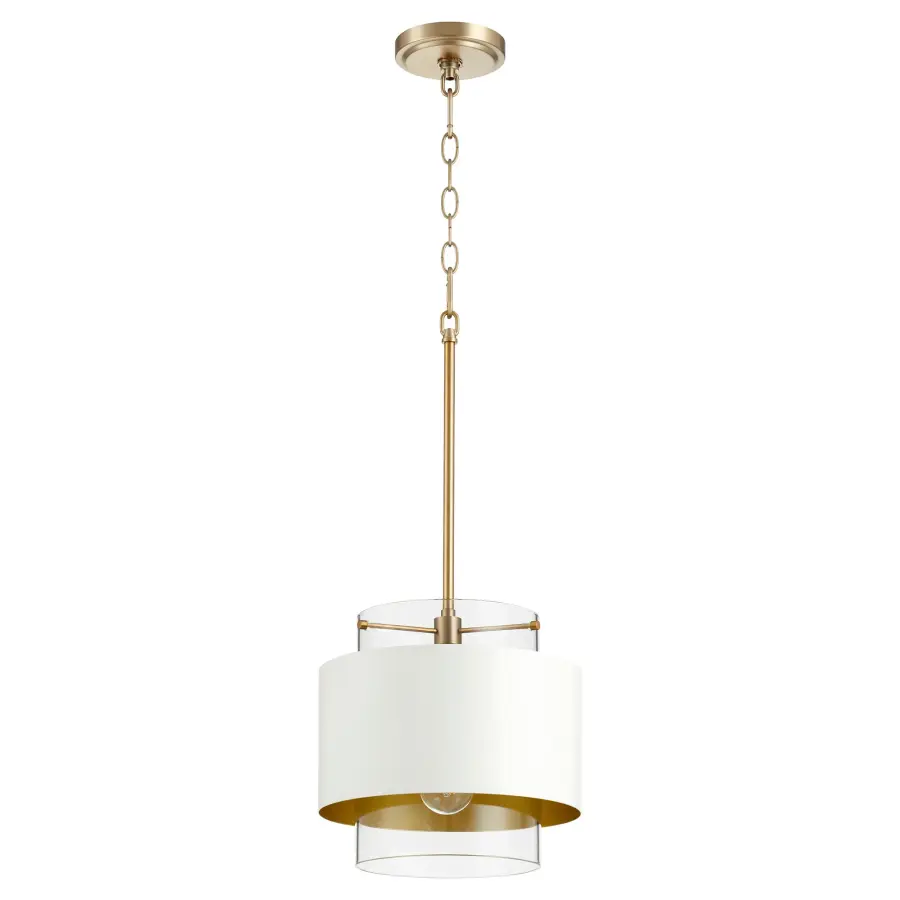 Aged Brass Contemporary Pendant with Two-Tiered Drum Shade