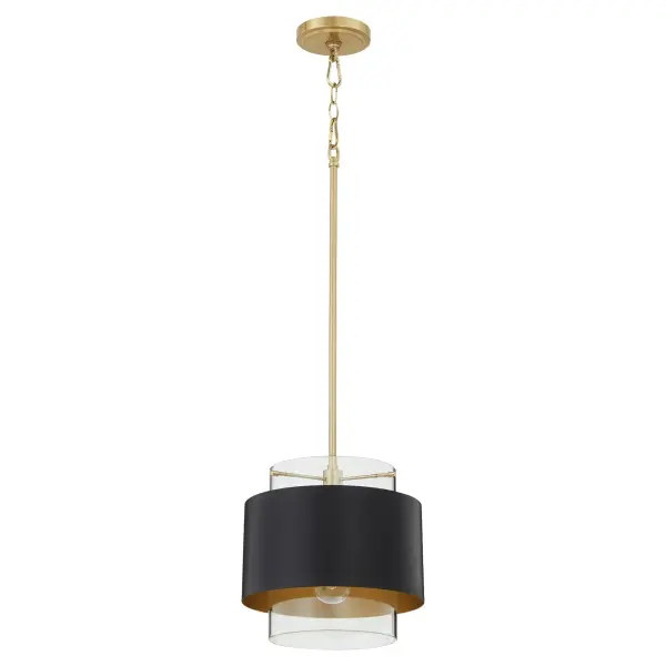 10" Clear Glass Pendant with Aged Brass - Image 1