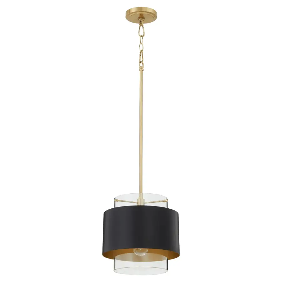 10" Clear Glass Pendant with Aged Brass - Image 1