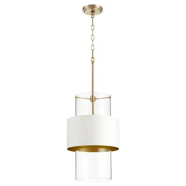 Aged Brass Contemporary Pendant with Two-Tiered Drum Shade
