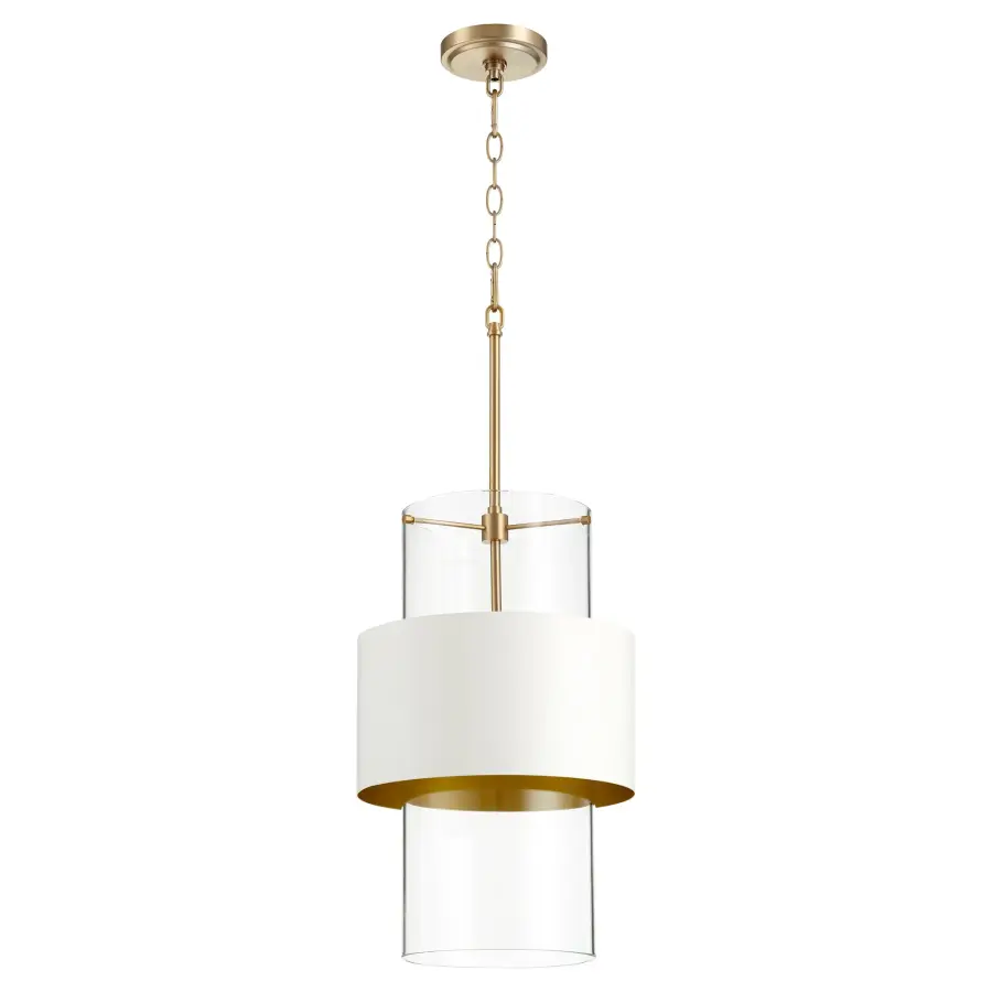 Aged Brass Contemporary Pendant with Two-Tiered Drum Shade