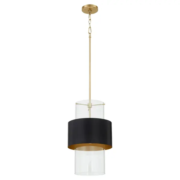 12" Clear Glass Pendant with Aged Brass - Image 1