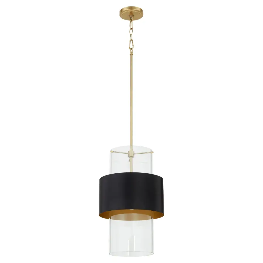 12" Clear Glass Pendant with Aged Brass - Image 1