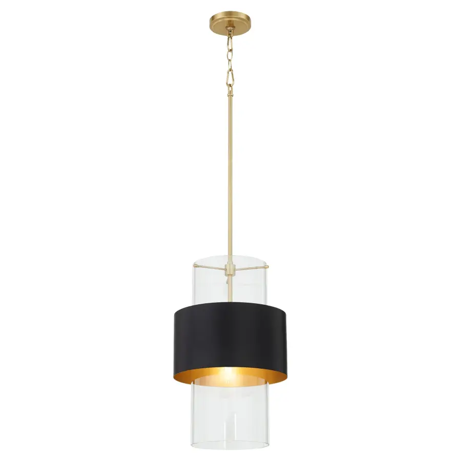 12" Clear Glass Pendant with Aged Brass - Image 2