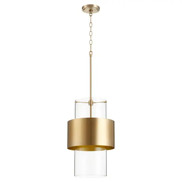 Aged Brass Contemporary Pendant with Clear Glass