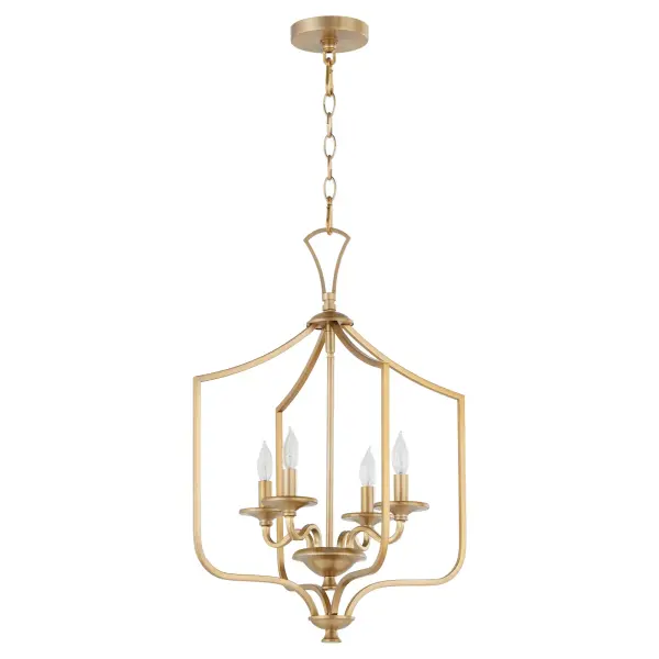 The Maryse 4-Light Entry Pendant combines traditional craftsmanship with aged brass finish for a warm, welcoming statement. Elongated curves and clean details create sophisticated visual appeal perfect for grand entrances.