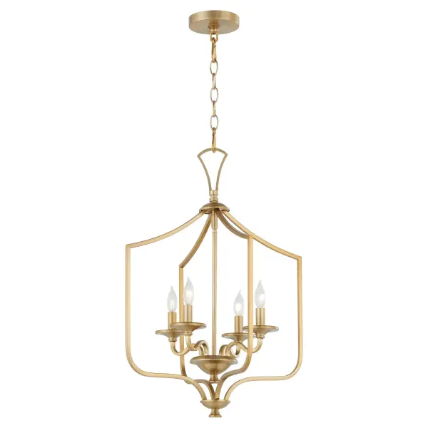 The Maryse 4-Light Entry Pendant combines traditional craftsmanship with aged brass finish for a warm, welcoming statement. Elongated curves and clean details create sophisticated visual appeal perfect for grand entrances. - alternate view