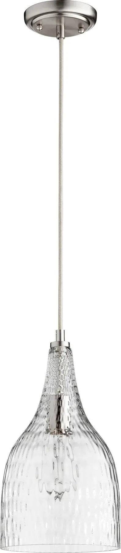 Satin Nickel Transitional Pendant with Pebbled Glass